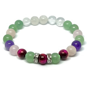 Minerální náramek tygří oko, avanturín, růženín, ametyst, křišťál - HORTENZIE